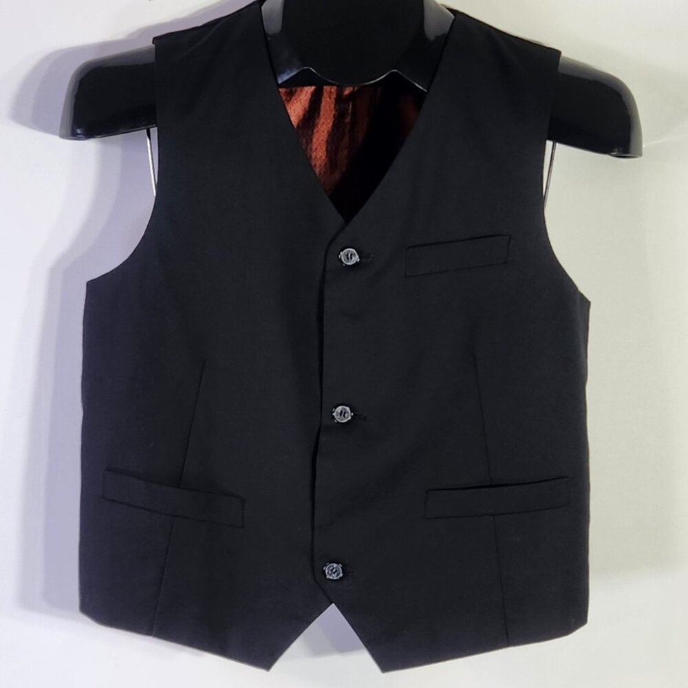 NWOT Yuan Lu Boy’s Black Formal Suit Vest with Copper Diamond Lining – Size 12